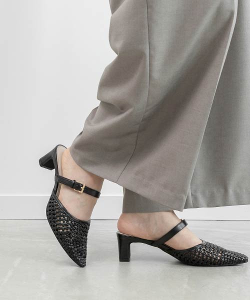 メッシュストラップミュールパンプス