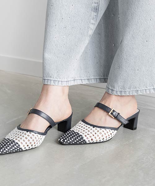 メッシュストラップミュールパンプス