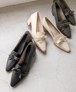 【SALE】ステッチリボンヒールシューズ