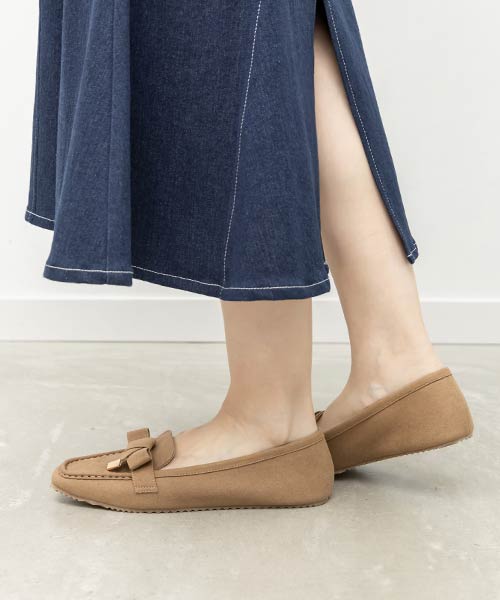 スクエアトゥリボンモカシンシューズ