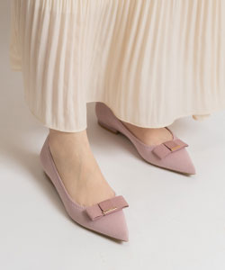【SUSTAINABLE】リボンニットフラットパンプス