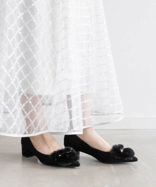 【SALE】2WAY ビジュー×ファーパーツパンプス