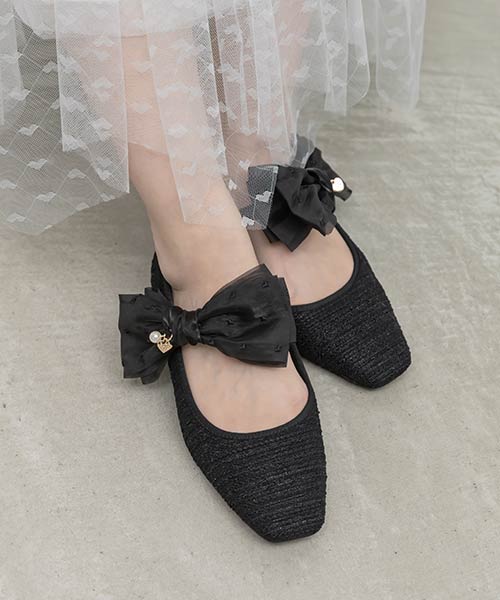 【Heart Collection】2WAY シアーリボンハートフラットパンプス