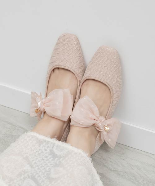 【Heart Collection】2WAY シアーリボンハートフラットパンプス