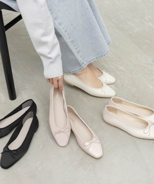 軽量 スクエアトゥフラットパンプス