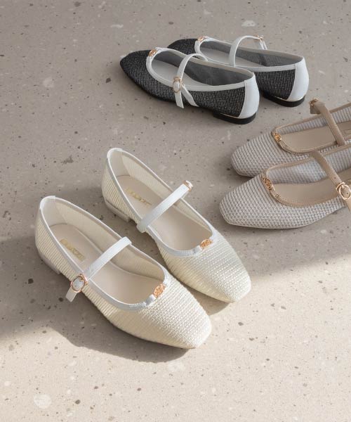 メッシュメリージェーンフラットパンプス