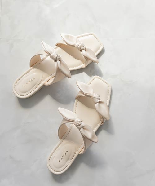 【SALE】サテンリボンローヒールサンダル