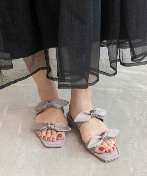 【SALE】サテンリボンローヒールサンダル