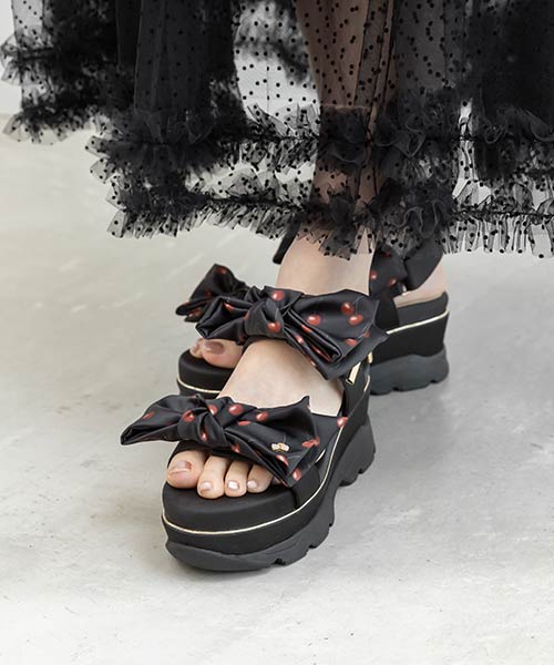 【Cherry＆Strawberry】チェリープリントリボンスポーツサンダル