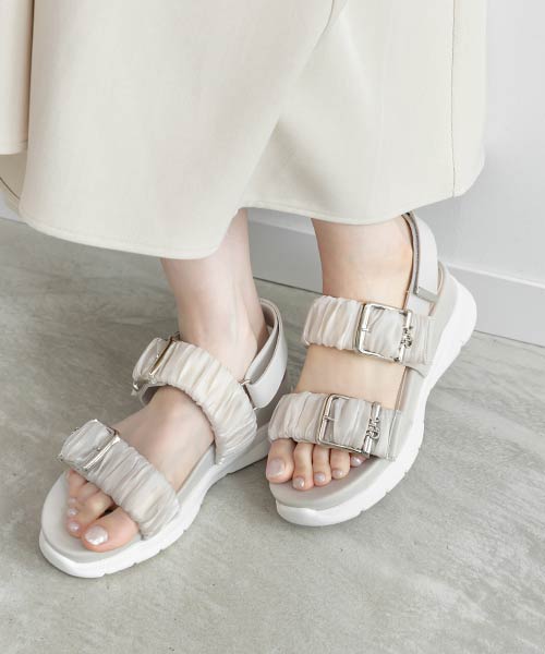 ダブルギャザーベルトスポーツサンダル