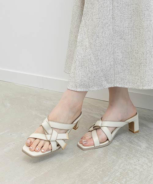 アシンメトリーリボンミュールサンダル