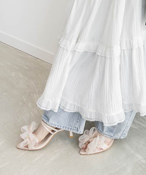 シフォンリボンミュールサンダル