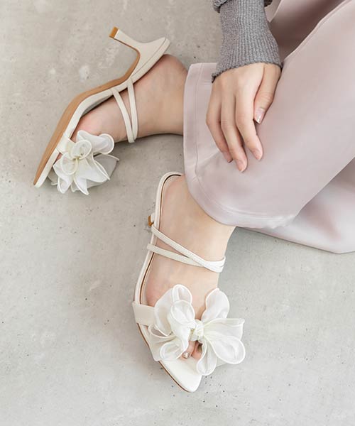 シフォンリボンミュールサンダル