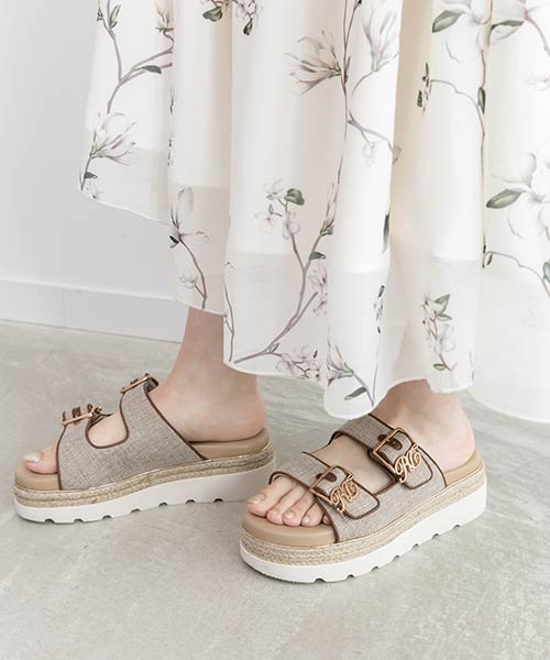 モノグラムバックルダブルベルトサンダル