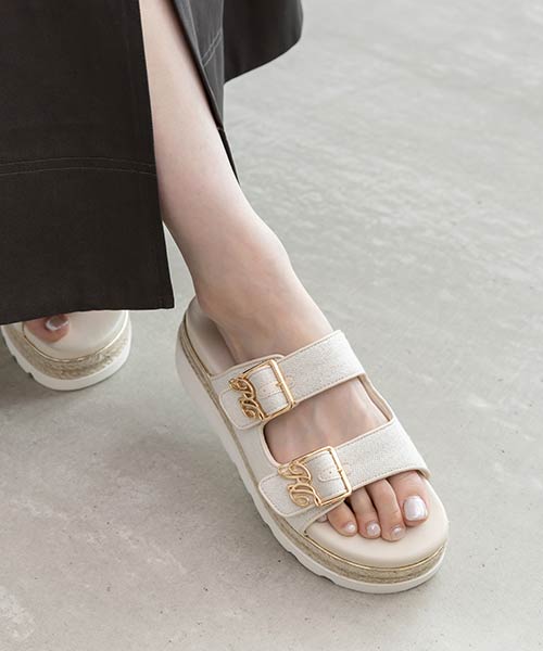 モノグラムバックルダブルベルトサンダル