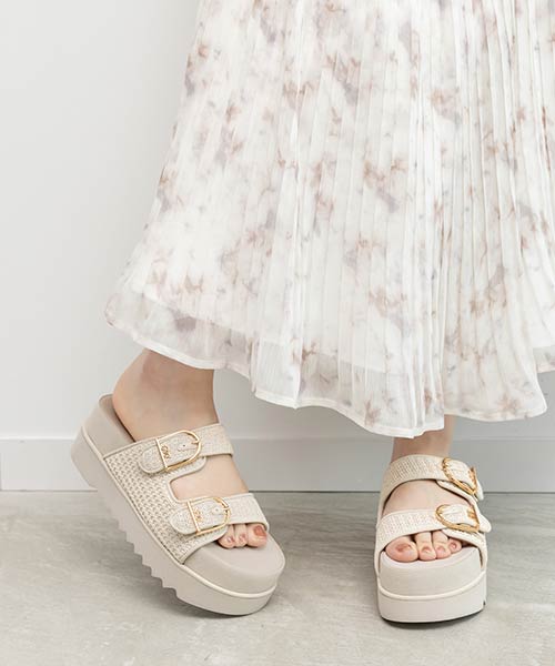 ダブルベルトラフィアライクサンダル